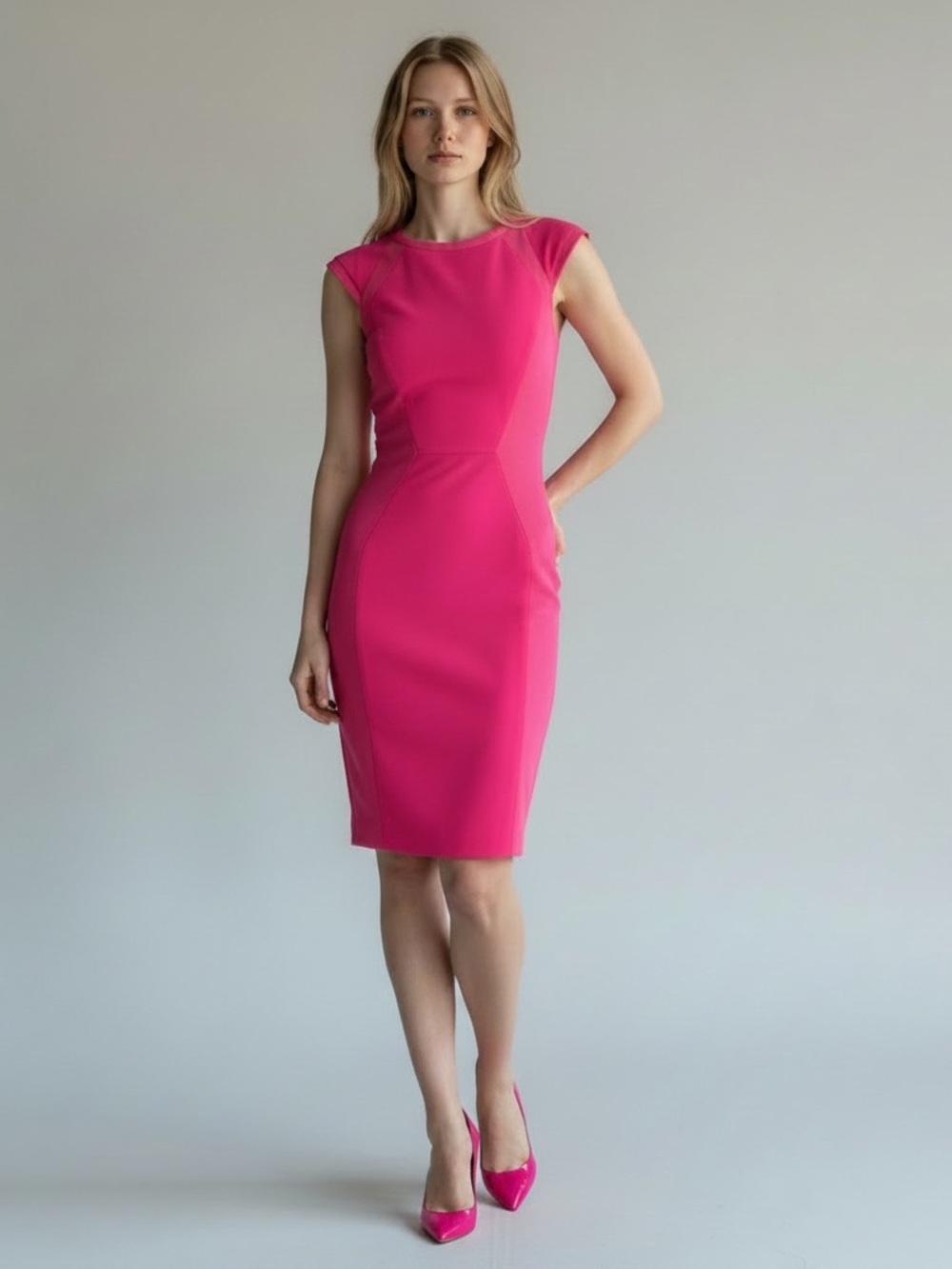 Ted Baker Hot Pink Jineen Texture Panel Bodycon Dress | SZ 3